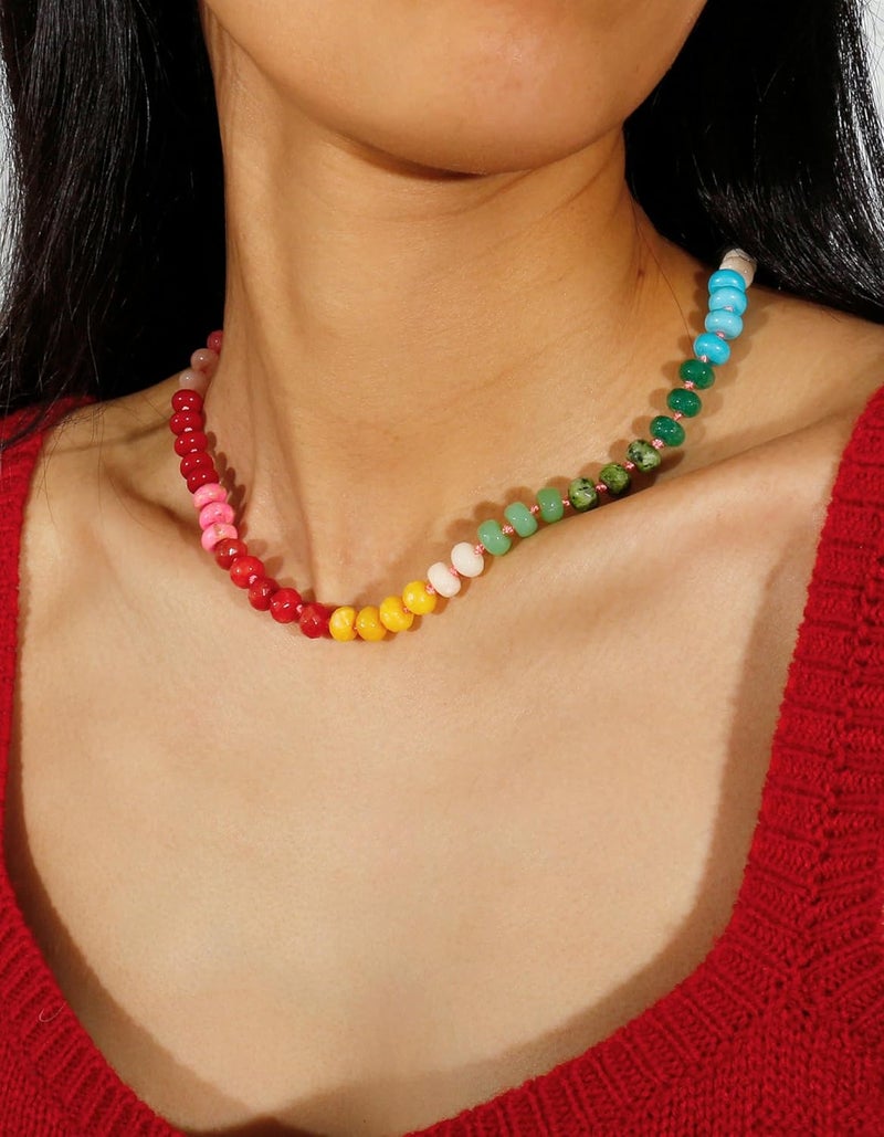 Badu Gemstone Beaded Necklace for Women Colorful Natural Stone Freshwater Pearl Surfer Beach Rainbow Necklace Jewelry Gift - Image 3